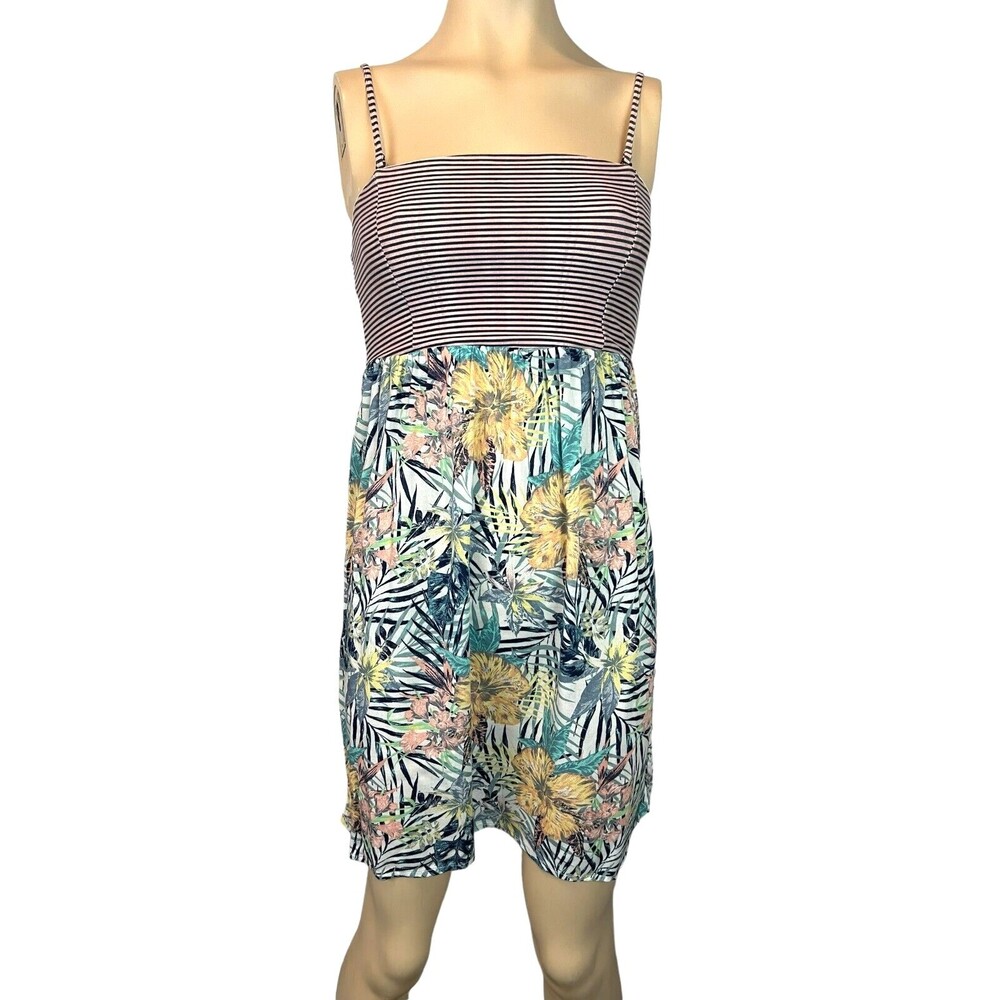 Roxy Stripes & Floral Sundress w Removable Straps Size M Casual Summer Dress